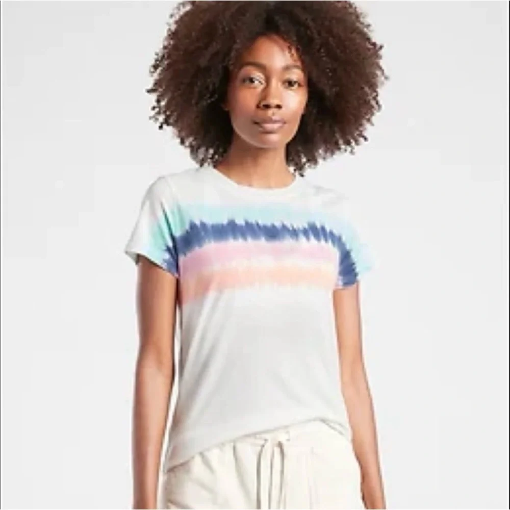 Athleta Tie Dye Stripe Pride Short Sleeve T-Shirt Size L - Picture 1 of 10